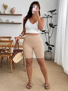 Enliva Plus Size Women's Summer Ultra-Thin High Waist Shaping Cycling Shorts - Khaki - View 5