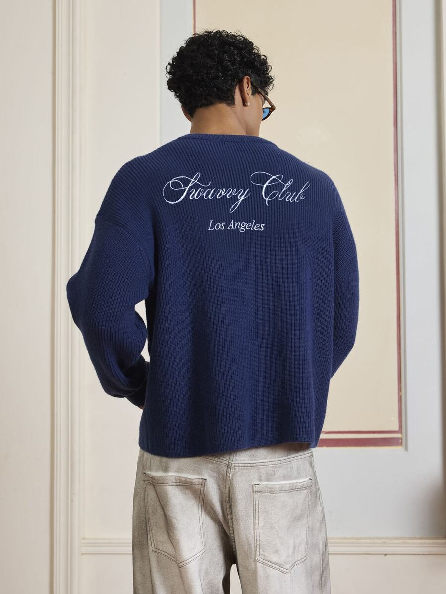 Athstrex Men's Plus Size Casual Long Sleeve Cable Knit Crew Neck Sweater Halloween Winter Party Autumn - Blue - View 1