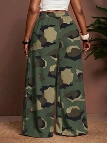 Slaydiva Plus Size Women's Camouflage Casual Wide Leg Pants For Daily Wear - Multicolor - View 2