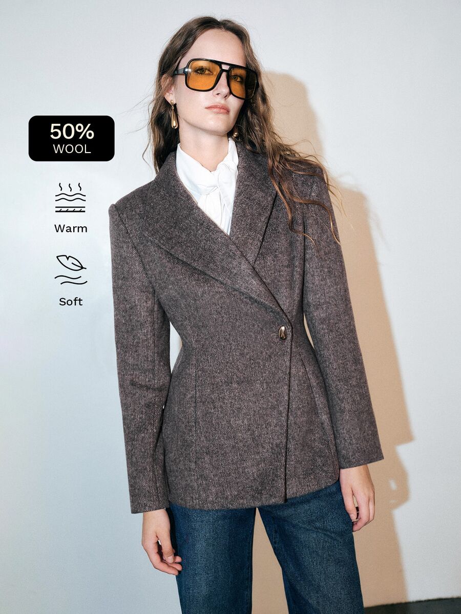MOTF PREMIUM Urban Modern X-Shaped Wide Shoulder Cinched Waist Overcoat, Autumn/Winter - Mocha Brown - View 1