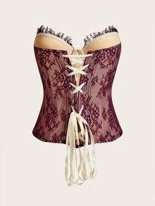 Vowa Women's Lace Strappy Design Sexy Date Tube Top - Burgundy - View 8