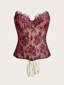 Vowa Women's Lace Strappy Design Sexy Date Tube Top - Burgundy - View 7