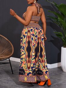 Veslaya Plus Size Women Halter Neck Ruffle 2 Pieces Co-Ords Set - Multicolor - View 2