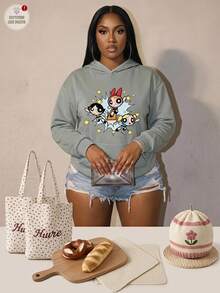 Slaydiva THE POWERPUFF GIRLS X SHEIN 大尺碼女款卡通印花休閒日常運動衫 - 彩色 - 查看 1