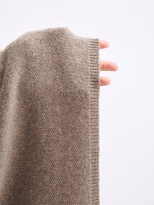 ATUI Studio Women Cross V-Neck Sweater, Drawstring Side Tie Wrap Knit Top, Fuzzy Cardigan, Wool Blend, Minimalism Modern Effortless Chic Elevating Basics - Khaki - View 5