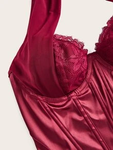 Vowa Atasan Wanita Model Halter Neck dengan Motif Patchwork Renda, Serbaguna - Burgundy - View 10
