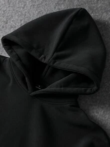 PAVTROS Men American Vintage Cursive Letter Short Hoodie & Loose Wide Leg Sweatpants 2 Pieces Set, Goth - Black - View 5