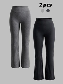 Velisys Velisys Women's Plus Size Solid Color Ruched Hip Flared Leggings - Multicolor - View 2