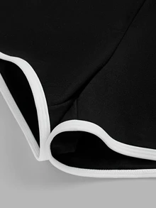 SHEIN Sports Sports Leisure Fashion Yoga Running Fitness High Elastic Skin-Friendly Cute Lapel Ladies Two-Piece Tennis Suit - Black and White - View 5