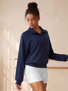 SHEIN Sports 休闲简约字母印花运动Polo衫 - 藍色 - 查看 4