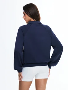 SHEIN Sports 休闲简约字母印花运动Polo衫 - 藍色 - 查看 2