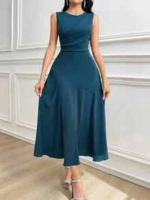 Feyla Women Elegant Solid Color Sleeveless Dress For Commute Wedding Day Party Bar Party Teal Blue Summer - Blue - View 3