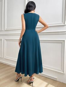 Feyla Women Elegant Solid Color Sleeveless Dress For Commute Wedding Day Party Bar Party Teal Blue Summer - Blue - View 7
