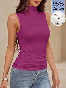 Amorya 女款純色百褶休閒百搭日常穿著上衣 - 中紫紅色 - 查看 1