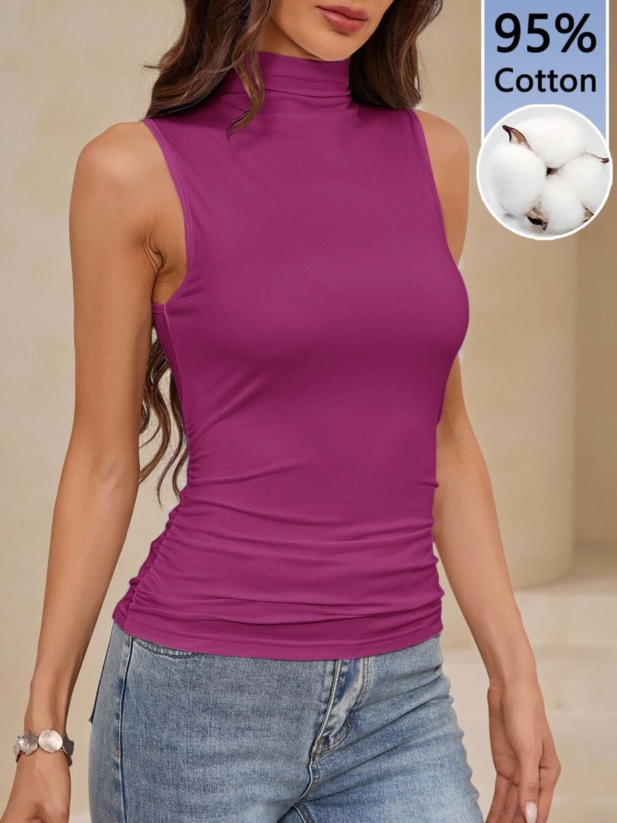 Amorya 女款純色百褶休閒百搭日常穿著上衣 - 中紫紅色 - 查看 1