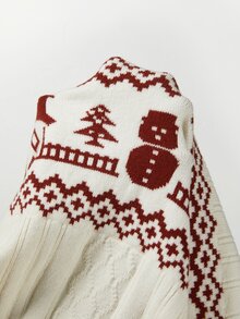 SHEIN Sweater Pullover Rajut Kabel Leher Bulat Motif Fair Isle Terbaru untuk Natal - Aprikot - View 4