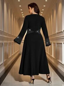 Reflora Plus Size Elegant Formal Fashion Rhinestone Dress For Evening Dinner Party Formal Cocktail Formal Black Autumn - Black - View 6
