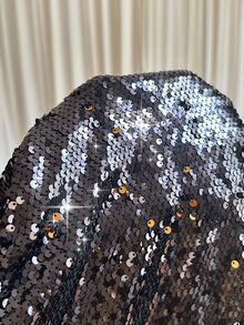 GalTyme Plus Size Women Solid Color Sequin Patchwork Ribbon Mesh Strapless Dress - Black - View 6