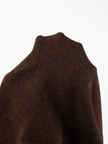 SHEIN Women Round Neck Knit Sweater, Double‑Breasted Metal Button Decor Long Sleeve Cropped Knitted Pullov - Brown - View 5