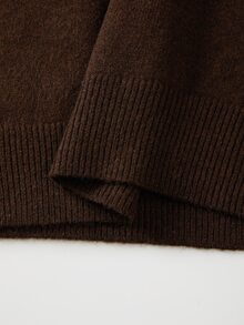SHEIN Women Round Neck Knit Sweater, Double‑Breasted Metal Button Decor Long Sleeve Cropped Knitted Pullov - Brown - View 7
