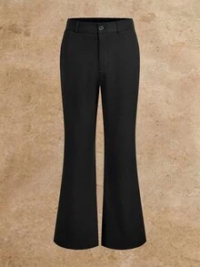 HIMLAND Men's Solid Color Waist Button Design Pocket Casual Flare Pants Halloween Winter Party Autumn  - Black - View 1