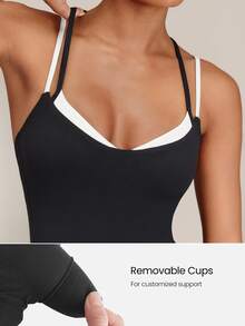 GLOWMODE 31" FeatherFit™ Daily Glow 2-In-1 Color-Blocked Bodysuit With Flare-Leg & Crisscross Back Yoga Pilates Studio Daily Active Wear - Black and White - View 3
