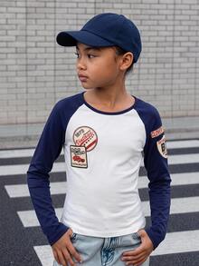 兒童青少年女孩秋季長版落肩袖圖案T恤休閒運動百搭 - 藍白色 - 查看 8