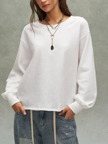 Bohemela Casual Solid Color Knit Women's Sweatshirt Everyday Travel White Autumn Graphic Everyday Travel - White - View 6