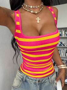 StreetHx Women's Striped Colorblock Fitted Versatile Casual Top - Multicolor - View 4
