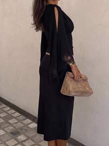 Siren Gaze Women's Solid Color Pleated Slim Fit Versatile Daily Casual Long Sleeve Blouse - Black - View 2