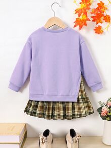 Elladie kids Young Girl Casual 2 In 1 Patchwork Sweatshirt For Daily Wear Autumn Fall - Purple - View 3