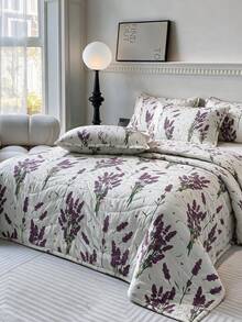 1 Soft Quilted Duvet, Lightweight All-Season Bedding With Fashionable Pattern,Machine Washable,Suitable For Single/Double Beds - Lilac Purple - View 4