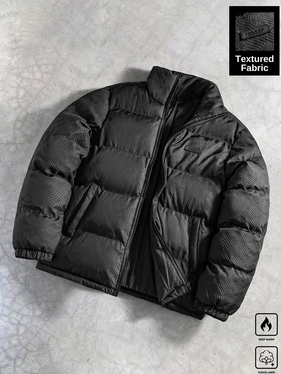 TOKVUE Textured Long Sleeve Zipper Jacket, Autumn/Winter - Black - View 1