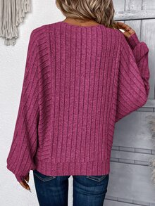 EMERY ROSE Hot Pink Fleece Knit Sweatshirt For Women,Long Sleeve Tops Graduation,Back To School Outfits,Graduation,Teacher In Autumn/Winter Brunch Office Casual - Hot Pink - View 2