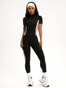 Solea Cove Solea Cove 女式休闲运动撞色拉链上衣和裤子套装 - 彩色 - 查看 4