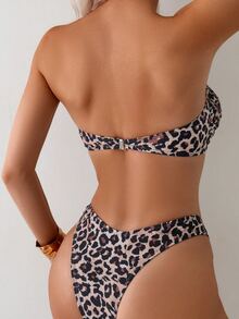 Swim Basics Women Leopard Print Resort Bandeau Two-Piece Bikini Set And Swim Bottoms Random Print Summer Beach, Bathing Suit - Multicolor - View 2