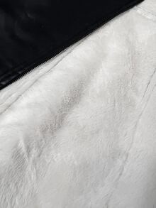 Veslaya Plus Size Black And Beige Fluffy Contrast Color Streetwear Commuter Business Jacket For Autumn/Winter - Black and White - View 7