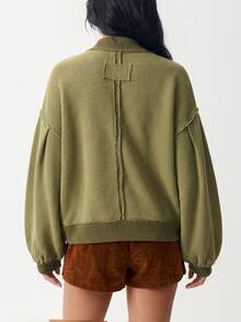 Bohemela Women's Solid Color Drop Shoulder Long Sleeve Single-Breasted Casual Regular Fit Jacket - Green - View 4