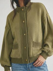Bohemela Women's Solid Color Drop Shoulder Long Sleeve Single-Breasted Casual Regular Fit Jacket - Green - View 2