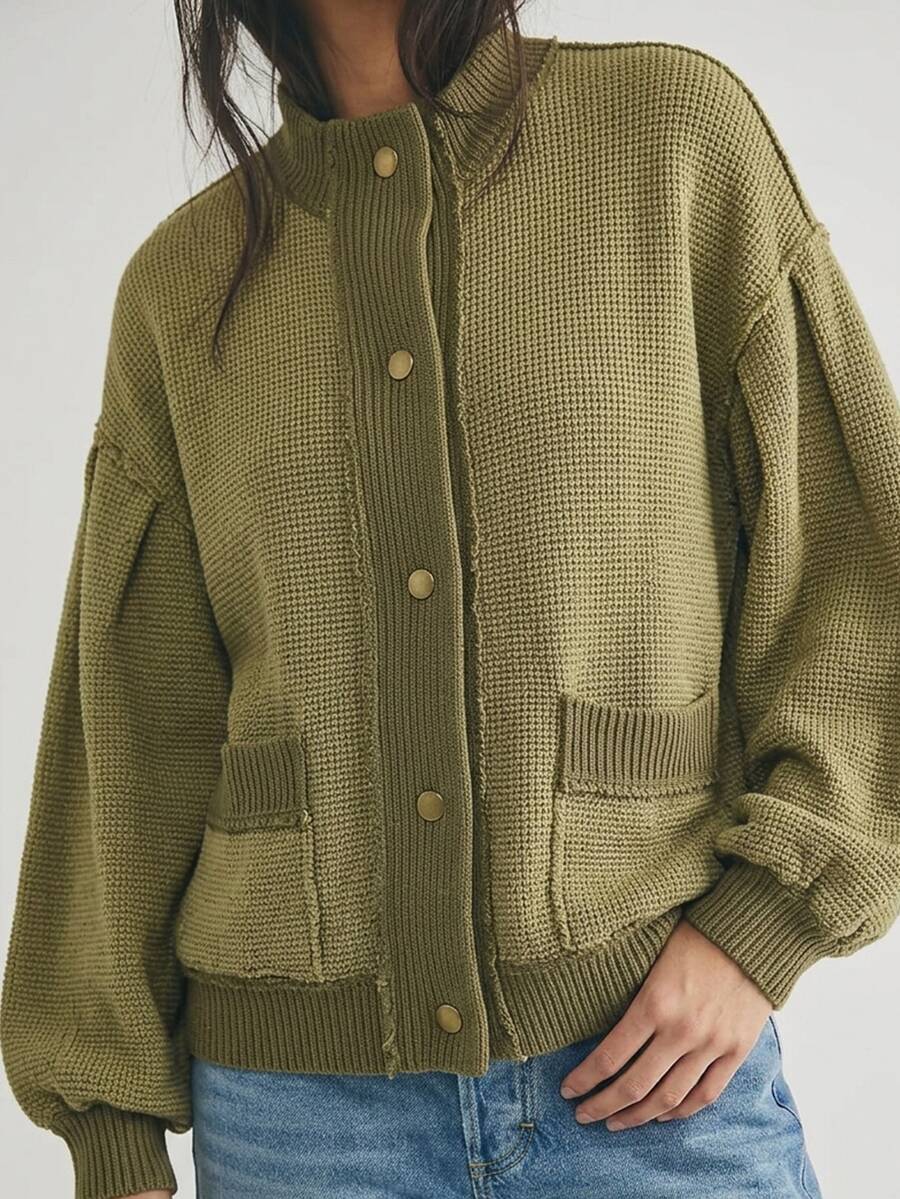 Bohemela 女款純色落肩長袖單排扣休閒正裝版型夾克 - 綠色 - 查看 1