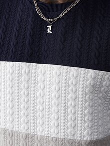 EGENSIO Men's Colorblock Crew Neck Long Sleeve Casual Versatile Pullover Sweatshirt - Navy Blue - View 5