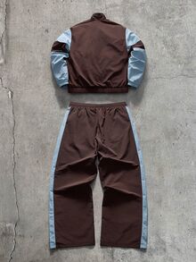 AXEPEAK 男士拼色長袖夾克與長褲休閒日常穿搭套裝 - 黑色 - 查看 7