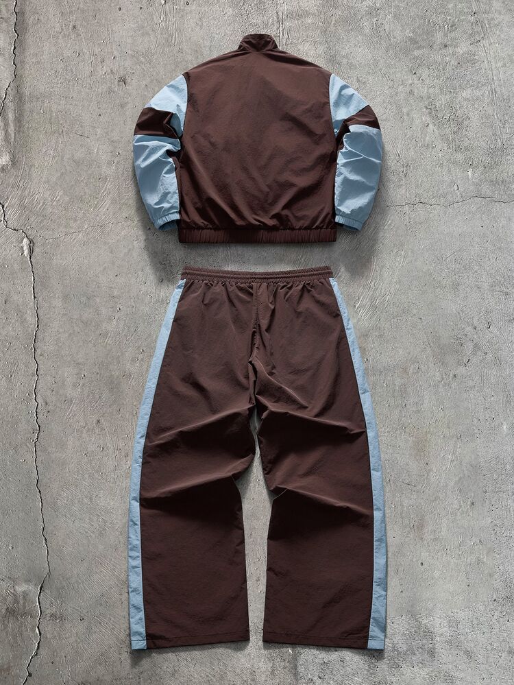 Men's Colorblock Long Sleeve Jacket And Pants Casual Daily Outfit - Black - View 7