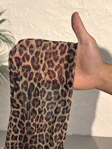 CovetEZ Plus Size Leopard Print Sexy Long Sleeve Mesh Top Fall - Multicolor - View 5