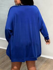 Veslaya Women Plus Size Solid Blue Shorts And Cardigan Set - Royal Blue - View 2