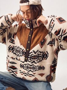 Bohemela 休閒波西米亞風針織拼接女款運動衫 日常旅行 米色 秋季 - 彩色 - 查看 8