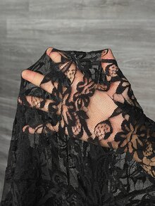 Veslaya Elegant Black Summer Dinner Dress,Plus-Size Women Strapless Waist-Cinching Ruffle Patchwork Sheer Lace Fitted Party Event Evening Date Dress - Black - View 7