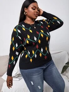 Slaydiva Plus Argyle Pattern Drop Shoulder Jumper - Multicolor - View 3