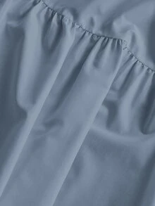 Veslaya 女式大码休闲纯色不对称下摆短袖 A 字形连衣裙 - 藍色 - 查看 9