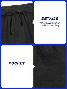 Manfinity KASUA Men's Textured Drawstring Waist Pocket Beach Shorts, Versatile For Vacation And Seaside, Holiday - Black - View 5